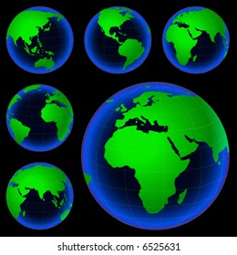 mapa del planeta tierra a partir de seis vistas; ilustración