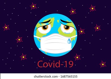 Planet Earth in a mask. The concept of the fight against coronavirus, Corona virus . Emoticon of the earth against the virus.Vector