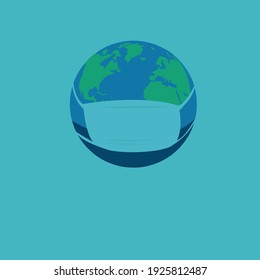 planet earth with mask on celestial background