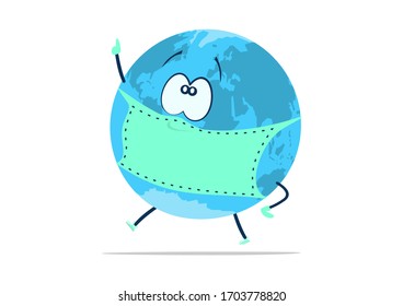 Planet earth in a mask on a white background. Flat vector.