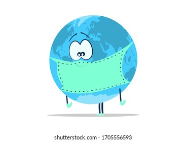 Planet earth in a mask on a white background. Flat vector.
