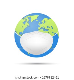 Planet earth with a medical mask. Coronavirus in the world. Vector illustration.