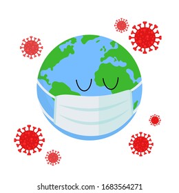 Planet Earth in a medical mask is protected from the virus. COVID-19. Outbreak of coronavirus infection. Pandemic. World problem. Vector illustration in a flat style isolated on white background.