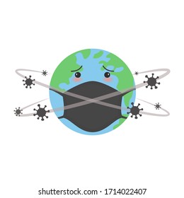 Planet earth in a medical mask. Quarantine coronavirus concept. Vector Illustration.