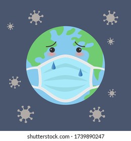 Planet earth in a medical mask. Quarantine coronavirus concept. Vector Illustration.