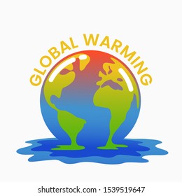 Planet Earth is melting and dying of global warming and is turning into a puddle. Ecological disaster concept vector illustration.