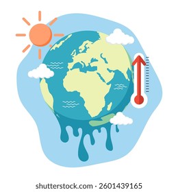 Planet Earth melting. Temperature rising - Global warming and climate change vector illustration.