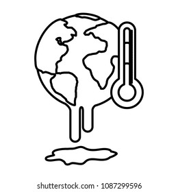planet earth melting with thermometer to global warming