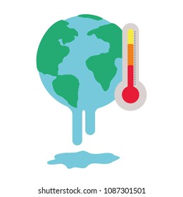 Planet Earth Melting With Thermometer To Global Warming