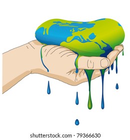 Planet earth melts in the hand