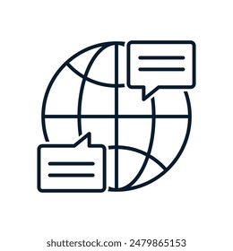 Planeta Tierra, mensajes. Concepto de comunicación remota. Vector lineal aislado sobre fondo blanco.