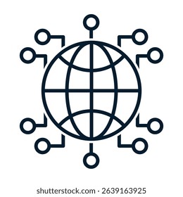 Planet earth, microcircuit. Global network concept. Vector linear icon isolated on white background.