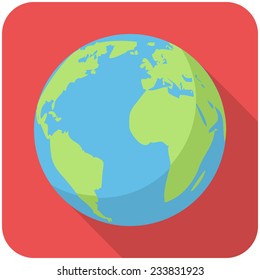 Planet Earth, modern flat icon with long shadow