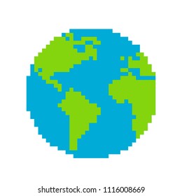 Planet Earth in a modern pixel style. flat vector illustration isolated on white background