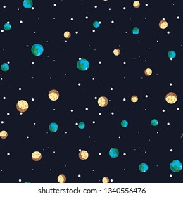 the planet earth and moon abstract Seamless pattern
