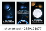 Planet Earth, Moon, and Galaxy Vector Set: Solar System with Glowing Galaxy Planets, Earth, Asteroids, Moon, and Ring Line Solar - Stunning Cosmic Designs for Flyers, Banners, Brochures, and Posters. 