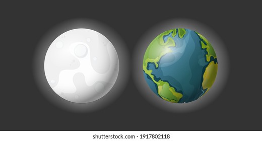 Planet earth and moon isolated. Realistic style. Vector illustration.