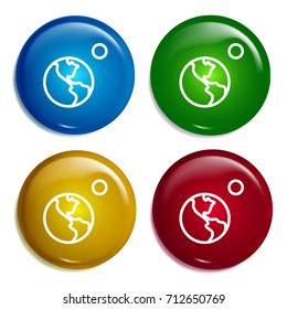 Planet earth multi color gradient glossy badge icon set. Realistic shiny badge icon or logo mockup