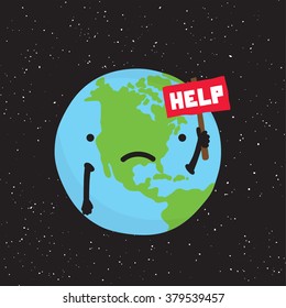 Planet Earth need help cartoon vector illustration