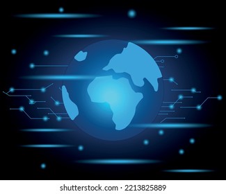 planet earth in neon color. glowing planet on a black background.	