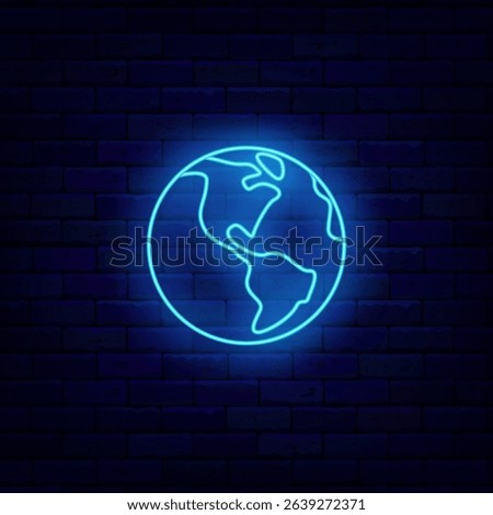 Planet Earth neon icon. North and South America. Globe geography. Western Hemisphere. Vector stock illustration.
