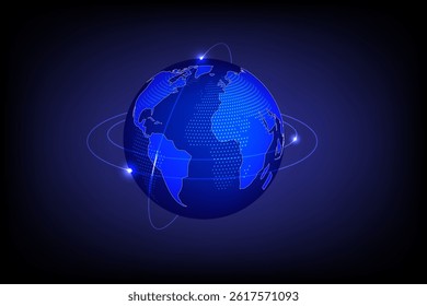Planet Earth network Global system and communication satellites, Connection data concept, vector illustration