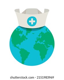 planet earth with nurse hat over white