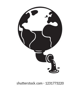 Planet Earth and oil extraction, ecology concept illustration. Petroleum and fossil fuels as non-renewable natural resourses exploitation. Black and white vector clip art.