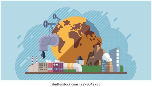 Planet Earth oil, plastic, garbage. Toxic air pollution. Greenhouse effect of CO2. Earth with reasons of destroying. Saving the planet, World Environment Day. Global warming. Ecological catastrophy