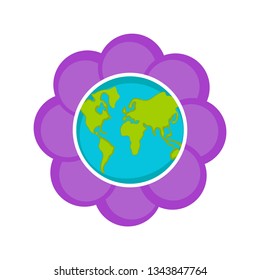 Planet Earth on a blossom flower. Earth day. Vector illustration design