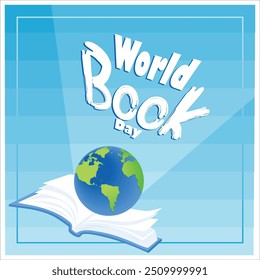 Planet Earth on a book. Books are windows to the world. World Book Day concept. Flat vector illustration.