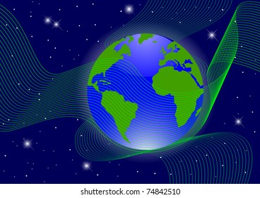 Planet Earth on the holiday background. Vector.
