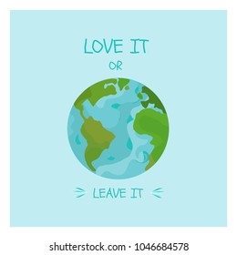  Planet Earth with on isolated white background. Cute cartoon Earth globe. Quotes about the Earth