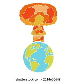Planet Earth, on it a Nuclear explosion. The concept of the danger of a nuclear explosion. Nuclear threat to the world. Blackmail with nuclear weapons.