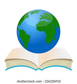 planet earth on an open book,vector illustration