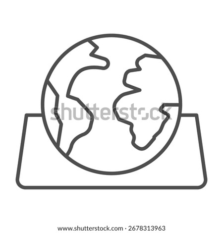 Planet earth on paper sheet thin line icon, osint analytics concept. Vector graphics. World globe on board, exploration sign on white background, outline style icon for mobile or web design