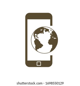 Planet earth on smartphone screen icon.