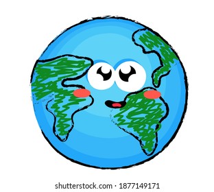 Planeta tierra sobre fondo blanco. Caricatura. Ilustración vectorial.