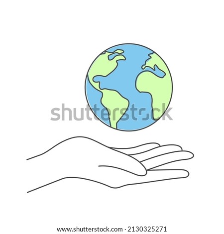 Planet Earth in open hand. Hand holding globe isolated on white background. Ecology concept.