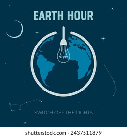 planeta tierra en el espacio exterior y señal de apagado de energía. concepto de la hora de la tierra