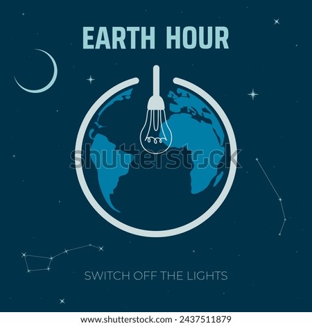 planet earth in outer space and power switch off sign. earth hour concept