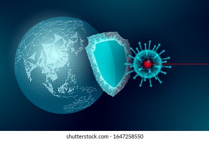 Planet Earth pandemic China. Health safety pneumonia treatment shield coronavirus. Asia continent virus protection vaccine development research vector illustration