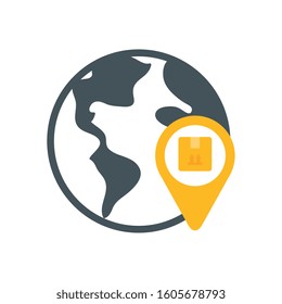 planet earth with pin location delivery service vector illustration design
