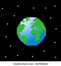 Planet Earth. Pixel art vector illustration