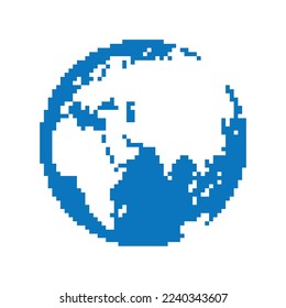 Planet earth in pixel style.Pixel art world globe.Vector illustration.