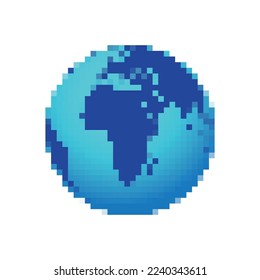 Planet earth in pixel style.Pixel art world globe.Vector illustration.