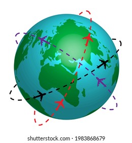 Planet earth plane trail. Travel vector icon. Infographic design. Vector illustration. EPS 10.
