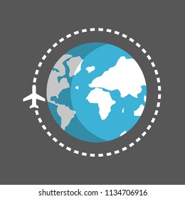 Planet Earth. Plane. Vector icon illustration.