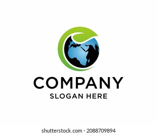 Planet Earth with plant logo design vector
