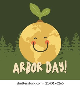 Planet Earth and Plants Vector Illustration for Happy Arbor Day